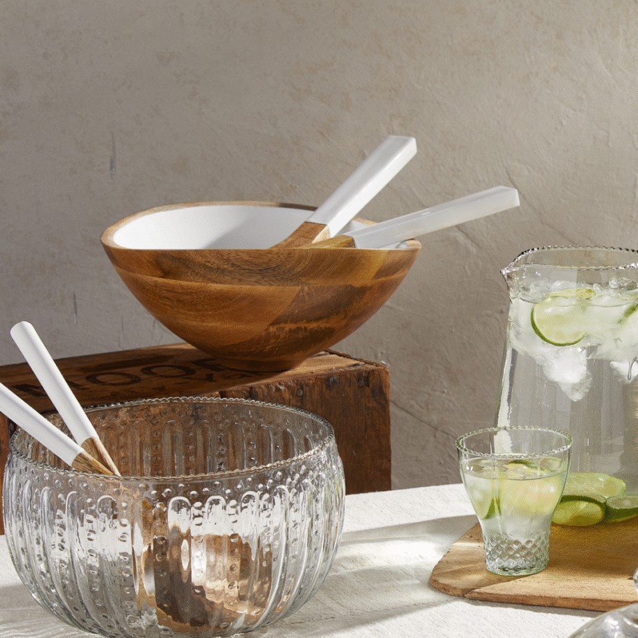 Ξύλινο Σετ Σερβιρίσματος Σαλάτας από Mango Wood (Μπολ &amp; Κουτάλες – Πλήρες Σετ)